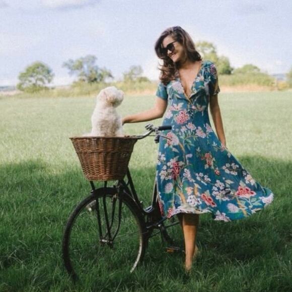 GP & J Baker‎ H&M Dress Midi Blue Floral Print Tea Dress - Picture 7 of 15